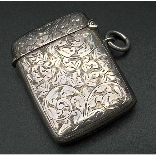 336 - An Antique 925 Silver Vesta Case. Please see photo containing letter of provenance regarding inscrip... 