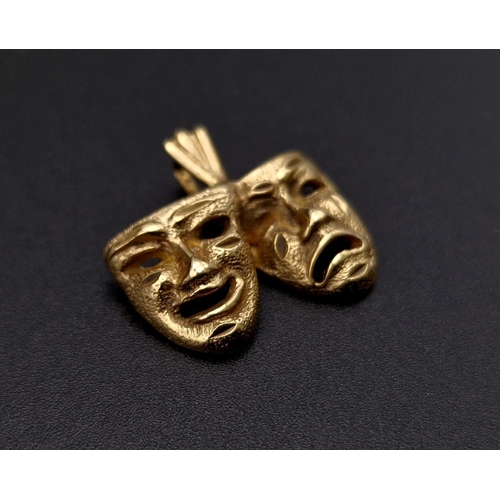 464 - A 9K Gold Theatre Mask Pendant or Charm. 2cm. 1.9g