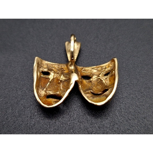 464 - A 9K Gold Theatre Mask Pendant or Charm. 2cm. 1.9g