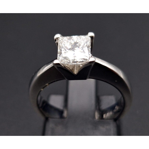 96 - A 14K White Gold Princess Cut Diamond (0.90ct) Solitaire Ring. Sl 1 - G clarity and colour. Size J. ... 