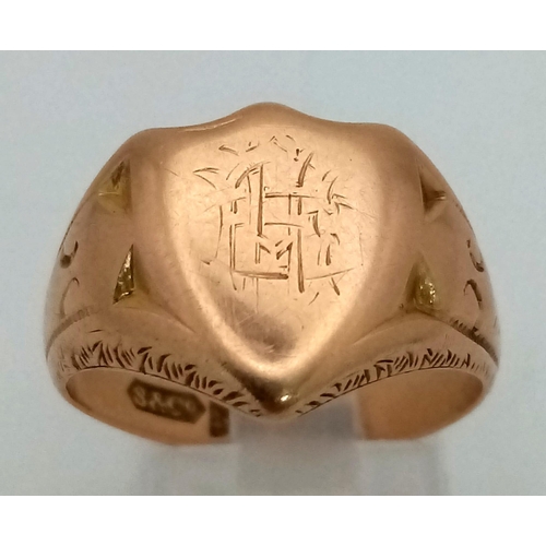 232 - A Vintage 15K Rose Gold Signet Ring. Size S. 10.1g. Comes in original Goldsmiths case.