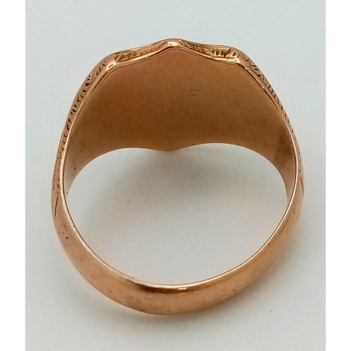 232 - A Vintage 15K Rose Gold Signet Ring. Size S. 10.1g. Comes in original Goldsmiths case.