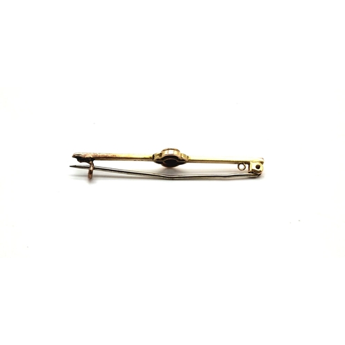 1025 - Vintage 9 Carat Yellow Gold and Ruby Bar Brooch 4cm Length 1.92 Grams.