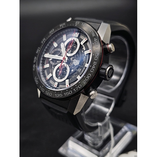 156 - A Tag Heuer Carrera Skeleton Chronograph Gents Watch. Black rubber strap. Steel and ceramic case - 4... 