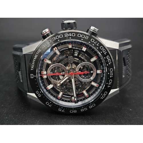 156 - A Tag Heuer Carrera Skeleton Chronograph Gents Watch. Black rubber strap. Steel and ceramic case - 4... 