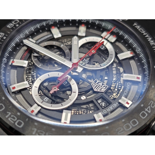 156 - A Tag Heuer Carrera Skeleton Chronograph Gents Watch. Black rubber strap. Steel and ceramic case - 4... 