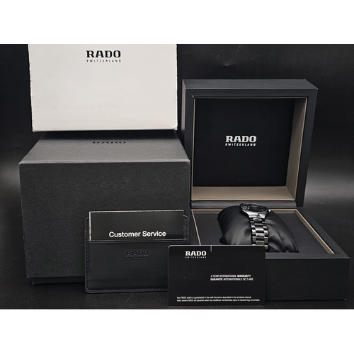 205 - A Rado True Thinline Black Steel and Ceramic Ladies Watch. Case - 30mm. Black dial. Quartz movement.... 