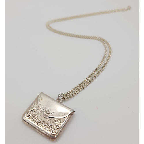 209 - A Wonderful Antique 925 Silver Stamp Case Pendant on a 925 Silver Necklace. Hallmarks for Crisford a... 