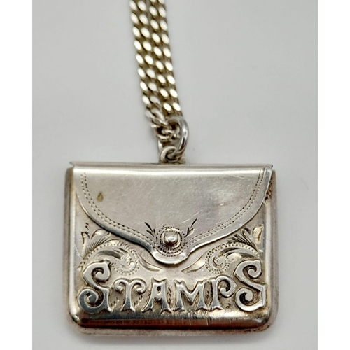 209 - A Wonderful Antique 925 Silver Stamp Case Pendant on a 925 Silver Necklace. Hallmarks for Crisford a... 