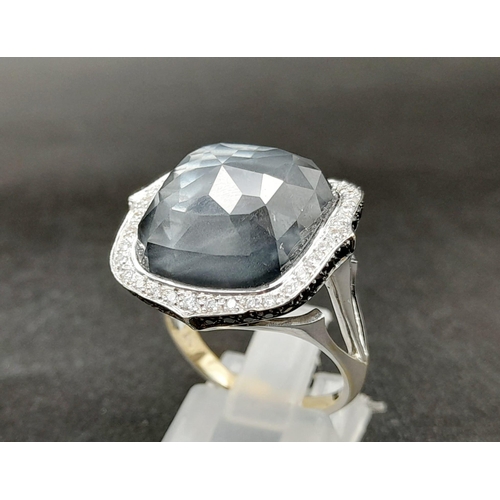 54 - A Stephen Webster (designer) 18K White Gold, Diamond and Blue Haze Crystal Ring. Size M 1/2. 13.8g t... 