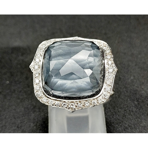 54 - A Stephen Webster (designer) 18K White Gold, Diamond and Blue Haze Crystal Ring. Size M 1/2. 13.8g t... 