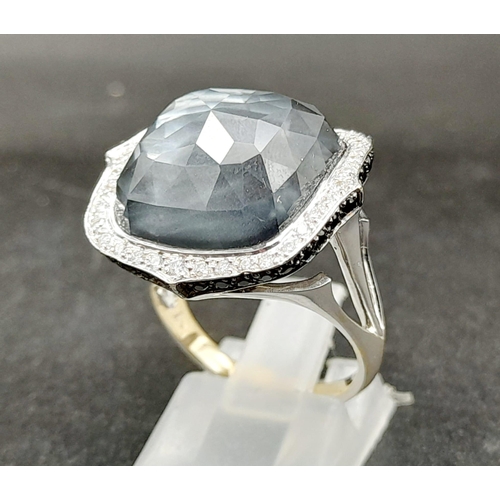 54 - A Stephen Webster (designer) 18K White Gold, Diamond and Blue Haze Crystal Ring. Size M 1/2. 13.8g t... 