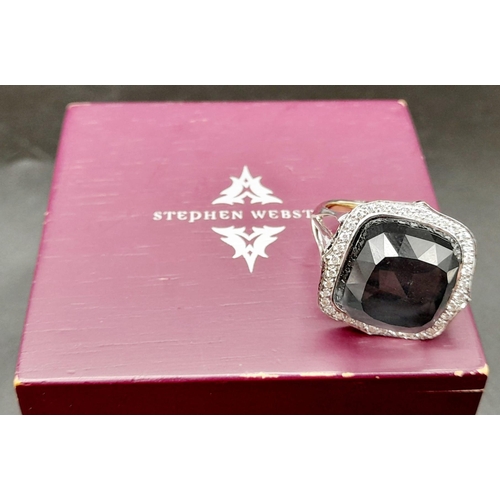 54 - A Stephen Webster (designer) 18K White Gold, Diamond and Blue Haze Crystal Ring. Size M 1/2. 13.8g t... 