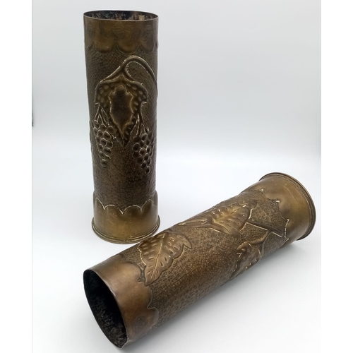 327 - A pair of WW1 Trench Art Vases. Made from INERT British 18 Pdr Shell cases dated 1916 &v1917.