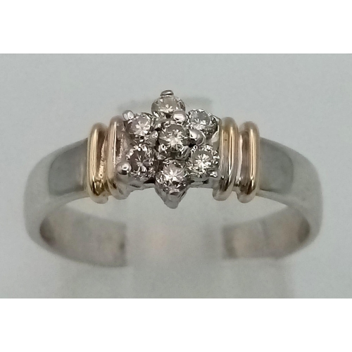 1166 - 14k 2 colour diamond flower cluster ring (dia: 0.21ct), size M, 2.8g