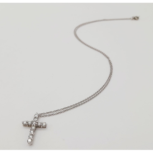 149 - A Tiffany and Co. Platinum (950) Necklace with Platinum and Diamond Cross Pendant. 2cm and 40cm. 3.8... 