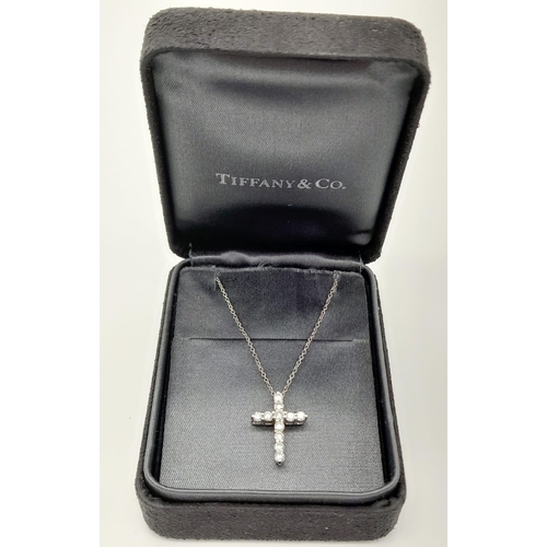 149 - A Tiffany and Co. Platinum (950) Necklace with Platinum and Diamond Cross Pendant. 2cm and 40cm. 3.8... 