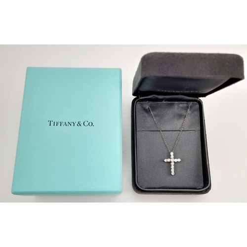 149 - A Tiffany and Co. Platinum (950) Necklace with Platinum and Diamond Cross Pendant. 2cm and 40cm. 3.8... 