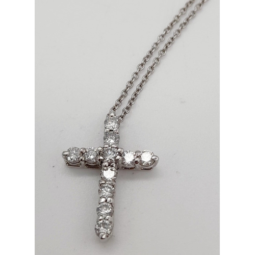 149 - A Tiffany and Co. Platinum (950) Necklace with Platinum and Diamond Cross Pendant. 2cm and 40cm. 3.8... 