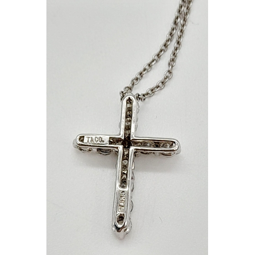 149 - A Tiffany and Co. Platinum (950) Necklace with Platinum and Diamond Cross Pendant. 2cm and 40cm. 3.8... 