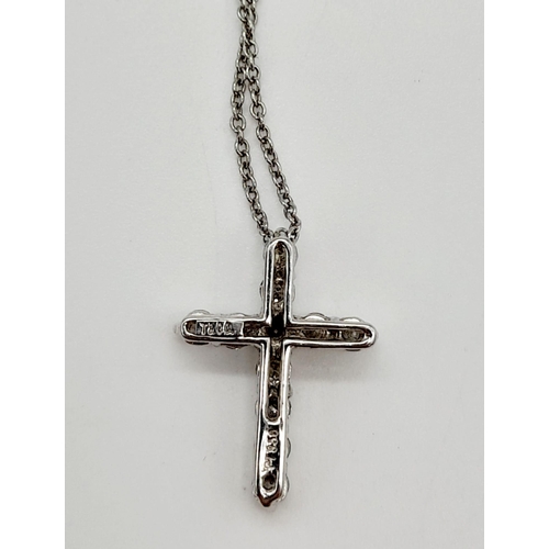 149 - A Tiffany and Co. Platinum (950) Necklace with Platinum and Diamond Cross Pendant. 2cm and 40cm. 3.8... 