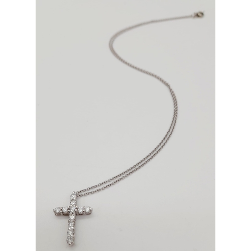 149 - A Tiffany and Co. Platinum (950) Necklace with Platinum and Diamond Cross Pendant. 2cm and 40cm. 3.8... 