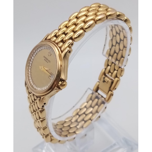 352 - A Raymond Weil Gold Plated Ladies Watch. Gold plated bracelet and case - 24mm. Gold tone dial with w... 