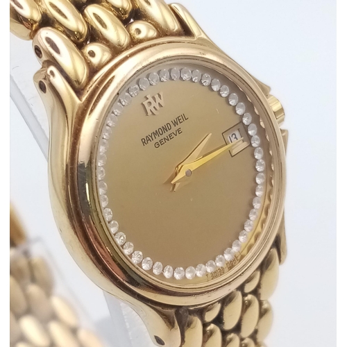 352 - A Raymond Weil Gold Plated Ladies Watch. Gold plated bracelet and case - 24mm. Gold tone dial with w... 