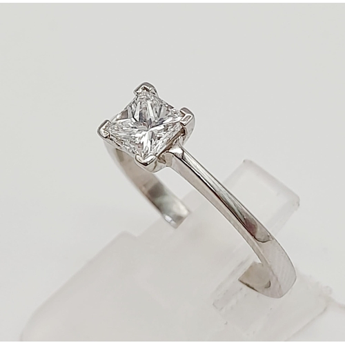 359 - A 950 Platinum Diamond Solitaire Ring. A 0.5ct Princess cut VS1 diamond. Size M 1/2. 4g total weight... 