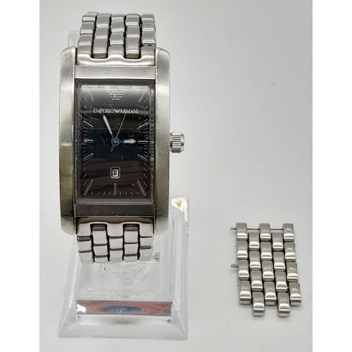 1178 - A Men's Emporio Armani Stainless Steel Tank Style Watch, Full working order, new battery with one ye... 