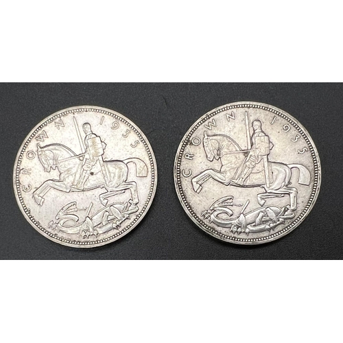 1199 - Two Fine Condition 1935 George V Rocking Horse Crowns 56.64 Grams