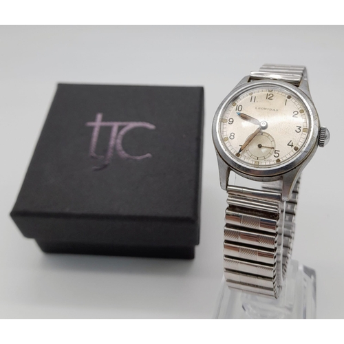 1205 - A Very Good Condition WW2 Period Leonidas (Pre Heuer) Stainless Steel Mechanical Wind Watch with Sub... 