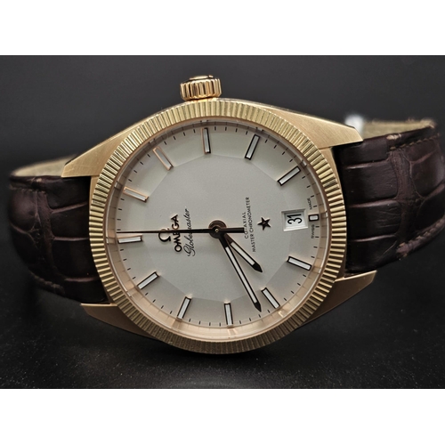 226 - An Omega Globemaster Constellation 18K Rose Gold Gents Watch. Brown leather strap with 18k rose gold... 