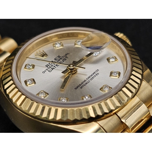 34 - A Rolex Perpetual Datejust 18K Gold and Diamonds Ladies Watch. 18k gold bracelet and case - 28mm. Si... 