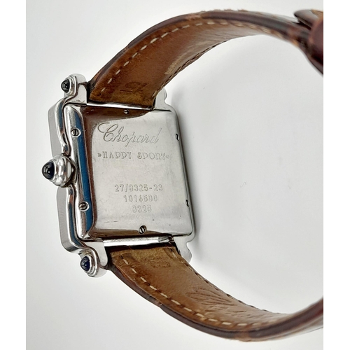 430 - A Chopard Happy Sport Floating Diamond Watch. Original brown leather strap. Steel case - 27mm. White... 