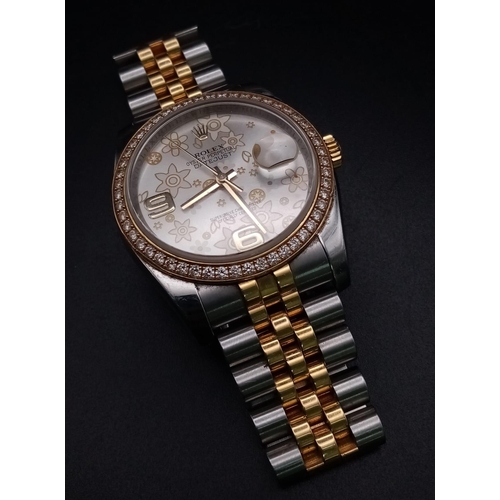 625 - A Bi-Metal Rolex Oyter Perpetual Datejust Gents Watch. Bi-metal strap and case - 37mm. Silver tone d... 