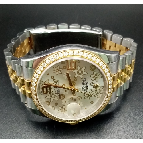 625 - A Bi-Metal Rolex Oyter Perpetual Datejust Gents Watch. Bi-metal strap and case - 37mm. Silver tone d... 