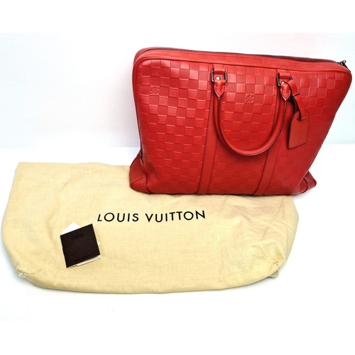 21 - A Louis Vuitton Red Leather Document Bag. Monogram checked red leather. Silver-tone hardware with pa... 