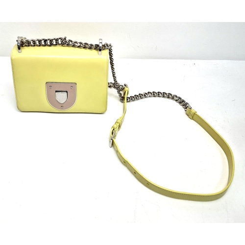 708 - A Christian Dior Diorama Lemon Yellow Flap Bag. Calf-skin leather with silver-tone hardware. Crossbo... 