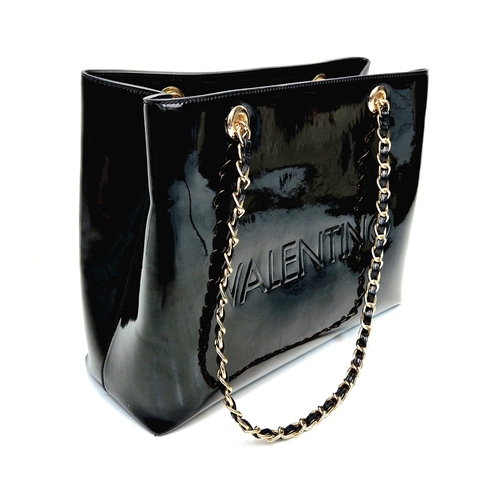 729 - A Valentino Patent Black Tote Bag. Gilded hardware. Zipped inner compartment. Embossed logo. 36cm wi... 