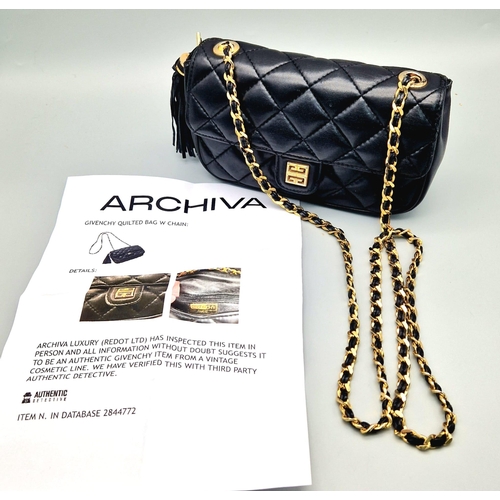 884 - A Givenchy Black Quilted Leather Flap Handbag. Gold-tone hardware. Zipped interior pocket. Please se... 