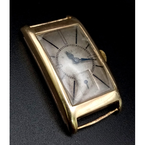 1032 - A Vintage Rare Omega 9k Gold Cased Watch - No Strap. Mechanical movement in working order. Discolour... 