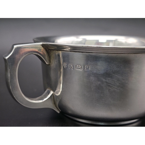 165 - A SOLID SILVER TWIN HANDLED LOVING CUP HALLMARKED 1939 BIRMINGHAM . 140gms