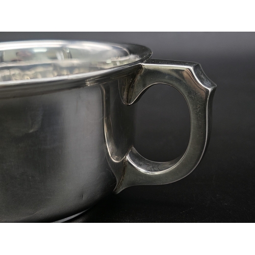 165 - A SOLID SILVER TWIN HANDLED LOVING CUP HALLMARKED 1939 BIRMINGHAM . 140gms