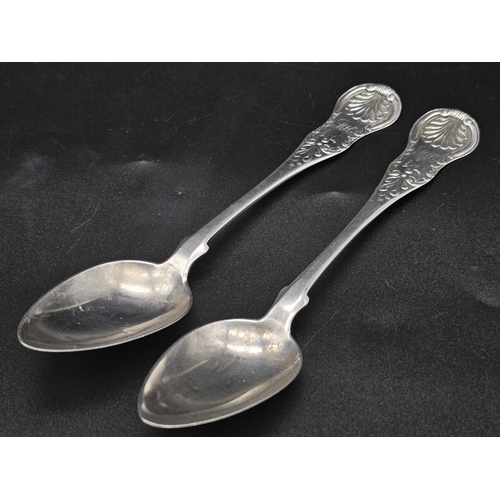 193 - A PAIR OF GEORGIAN SILVER TEA SPOONS HALLMARKED 1832 GLASGOW   35.6gms