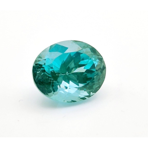 459 - A Beautiful Light Blue/Green 35ct Gemstone (possibly tourmaline). Oval cut with a trillion top finis... 