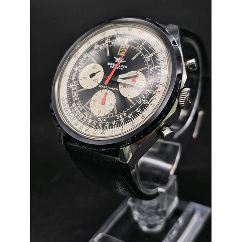 545 - A Lovely Collectable Vintage Breitling Chronograph Navitimer Gents Watch. Black leather strap. Stain... 