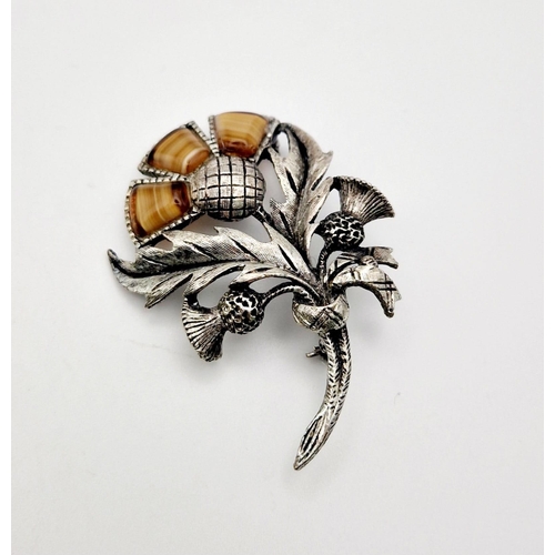 993 - A Parcel of Two Vintage Celtic Brooches Comprising 1) A Scottish Thistle Hardstone Brooch Set with O... 