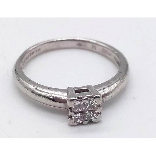 136 - PLATINUM 950 DIAMOND RING.  0.20CT DIAMOND. TOTAL WEIGHT 4.2G  SIZE L