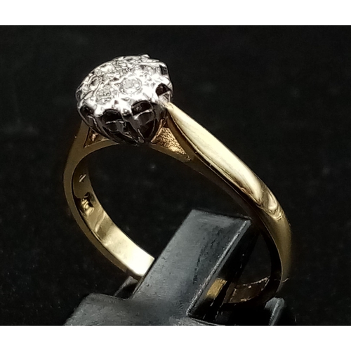 192 - 9K YELLOW GOLDG DIAMOND CLUSTER RING 0.15CT DIAMOND. TOTAL WEIGHT 2.8G. SIZE M 1/2